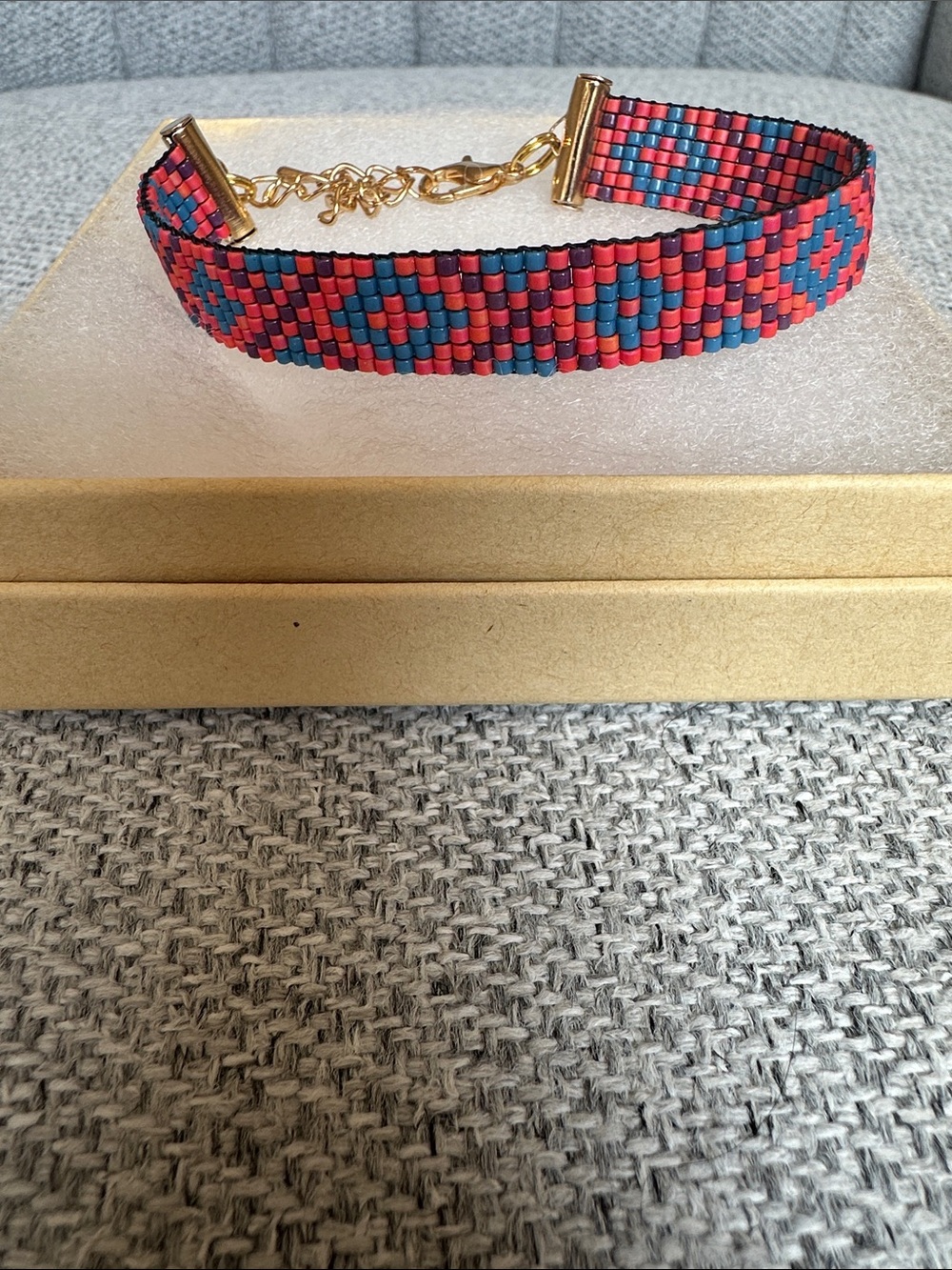 Handmade Beaded Bracelet in Pink and Blue